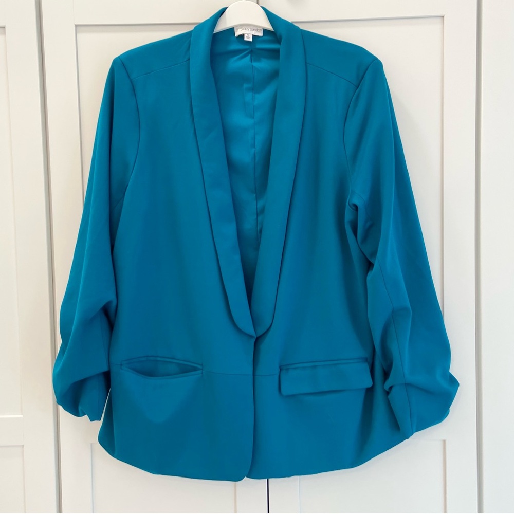 Stacy London Blazer w/Ruched Sleeves Teal XL NWOT - Picture 3 of 16